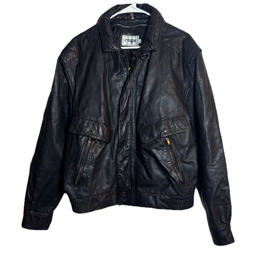 Vintage Rage Leather Bomber Jacket Men's 46 Large Real Leather 80s‑90s